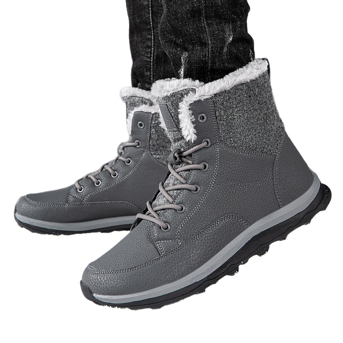 Men's Winter Snow Boots, Men's Hiking Shoes, Fleece-Lined, Thickened, Warm, Large Size Cotton Boots, High-Top Warm Shoes