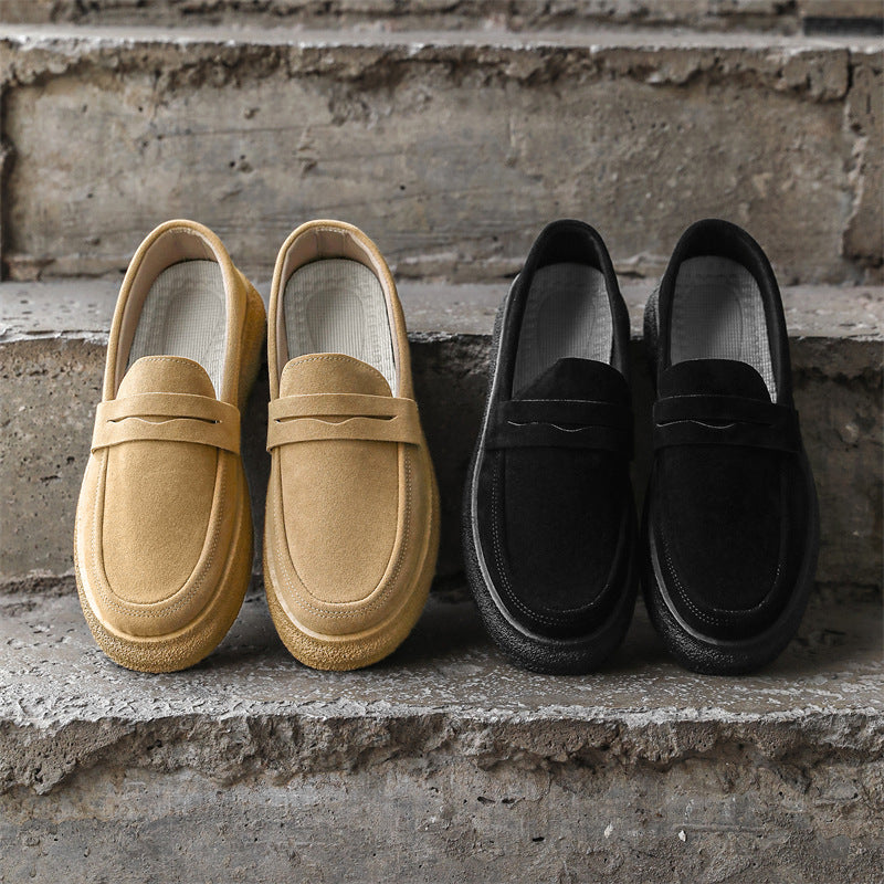 Men's Loafers 2026 New Spring Soft-Soled Genuine Leather Retro Suede Casual Slip-On Trendy Shoes