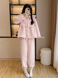Pajamas Women's Lamb Velvet Autumn and Winter Neck Warm Coral Velvet Sweet Large Lapel Thickened Lace Home Clothes