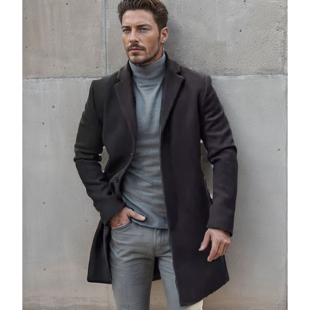 Cross-border Independent Station New Men's Woolen Coat British Style Autumn and Winter Woolen Mid-length Coat Men's Fashionable Coat