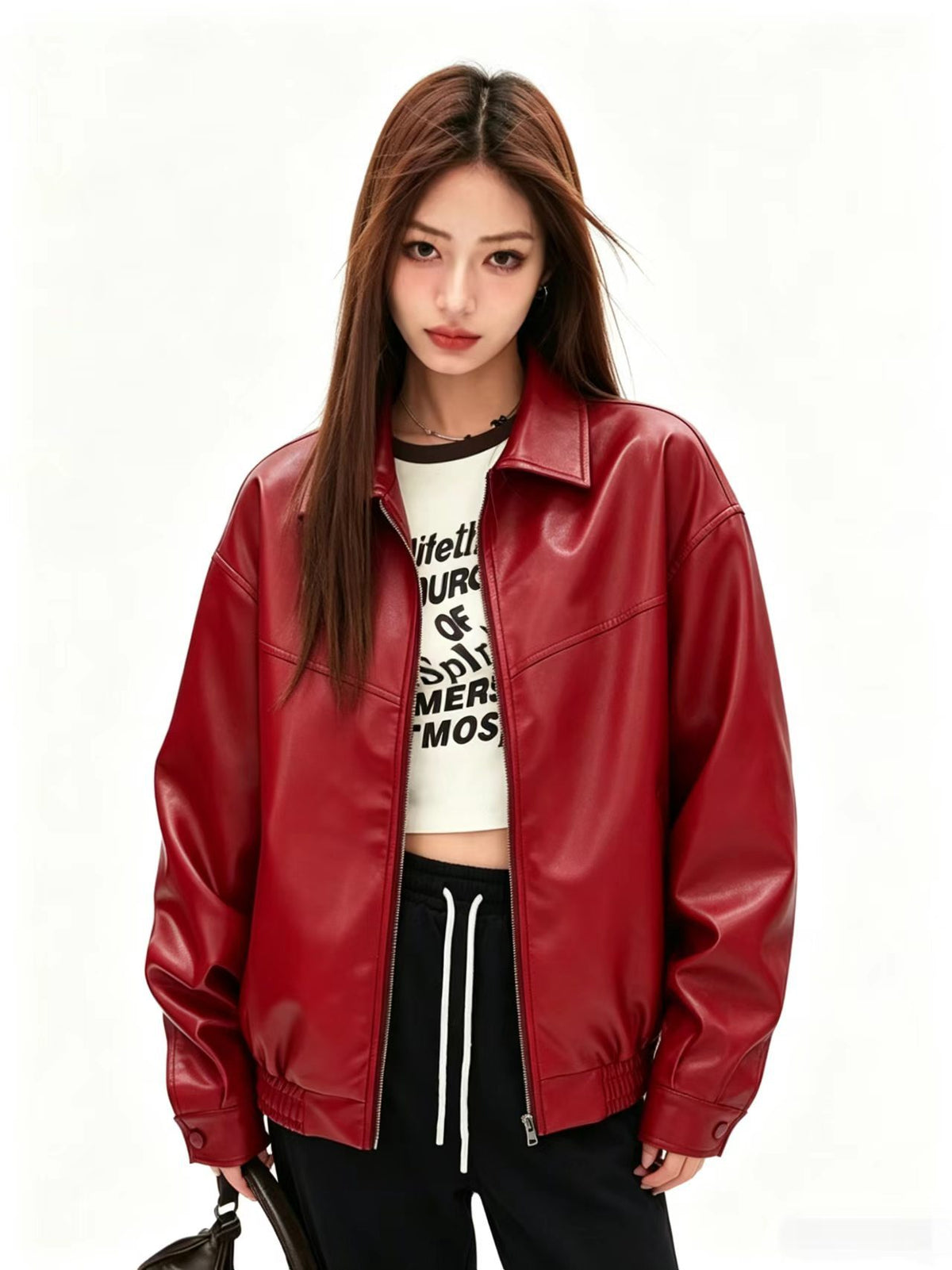 Foreign Trade Wholesale Autumn and Winter New Women's Clothing High-End Style Lapel Long-Sleeved Zipper Faux Leather Casual Jacket