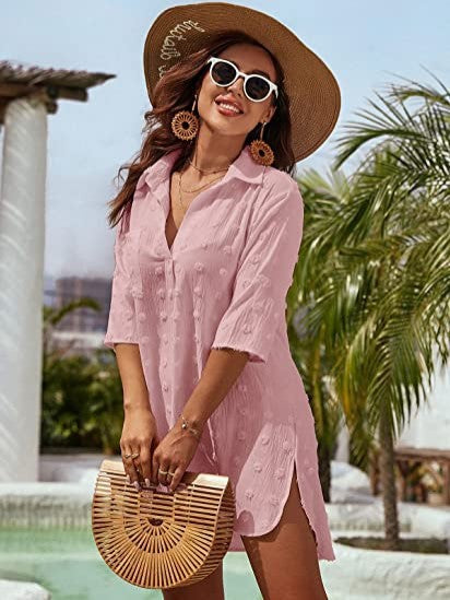 2024 Jacquard Loose Casual Blouse with Irregular Mid-Length Sleeves Women's V-Neck Loose Fit Shirt