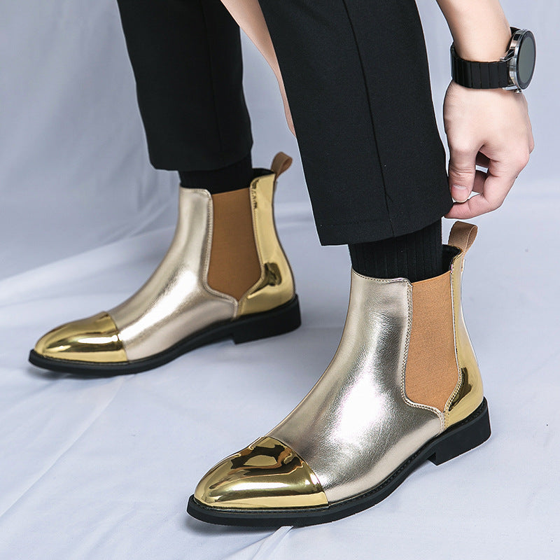Men's Cross-border plus size New Casual Leather Boots Fashionable High-top Chelsea Boots Korean Fashionable Retro Leg Leather Shoes