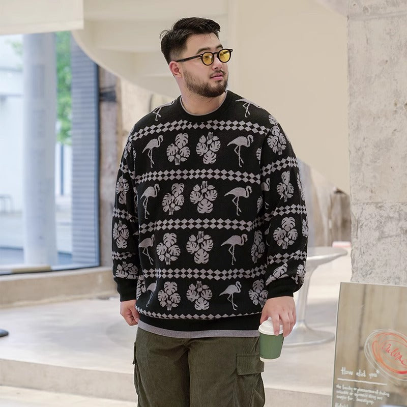 Trendy Brand plus size Men's Autumn and Winter Fake Two-piece Sweater Pullover Fatty Plus Plus Casual Fashion Loose Knitted Sweater
