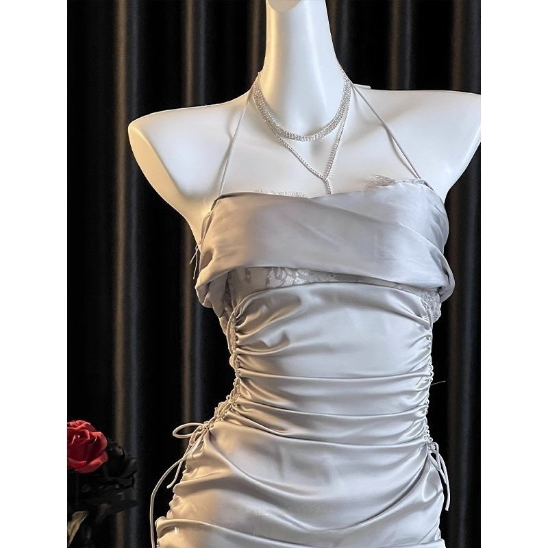 Sexy Lace Date Pajamas, Waist Slimming, Ice Silk Suspender Skirt, Pure Lusty Nightgown, Thin Style for Women