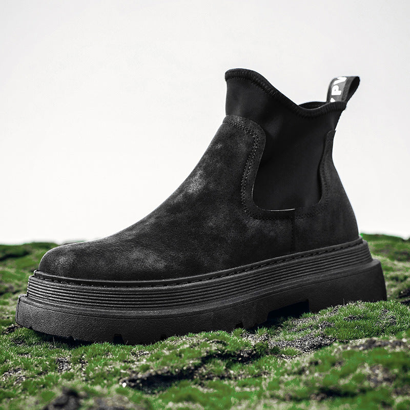 Men's shoes 2023 autumn new casual flat shoes Chelsea smoke tube boots British style high-top fashion tooling short boots