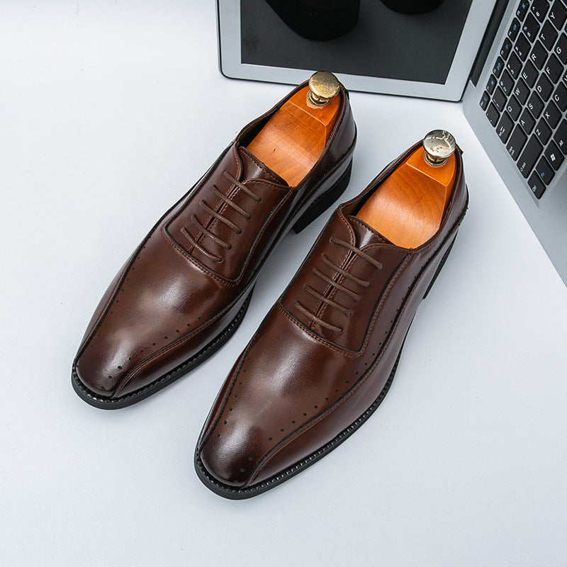Men's Business Formal Shoes Cross-Border 46 Large Size New Casual Leather Shoes Fashionable Men's Brogue Pointed Wedding Shoes