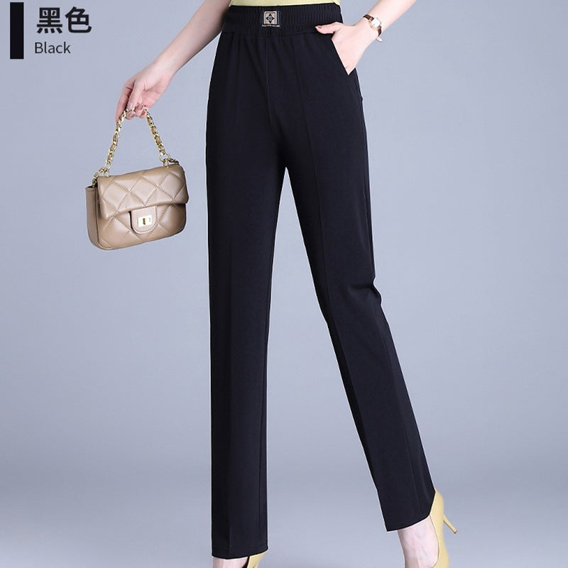Women's Summer Thin Straight Elastic Elastic Trousers Women's Casual Solid Color Simple Temperament Loose Trousers