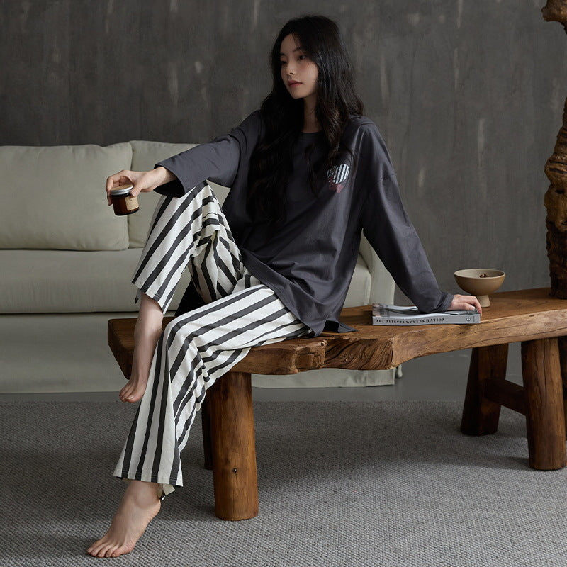 Deershi Pure Cotton Pajamas with Breast Pads for Women 2025 New Spring and Autum Long-Sleeved Loose High-End Home Clothes That Can Be Worn Outside