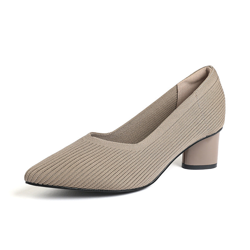 Princess High-Heeled girls Chunky Heel New Style Pointed Toe V-Cut Straight Pattern Solid Color Versatile French-Style Girl's Single Shoe Fashionable Women's Mid-Heel