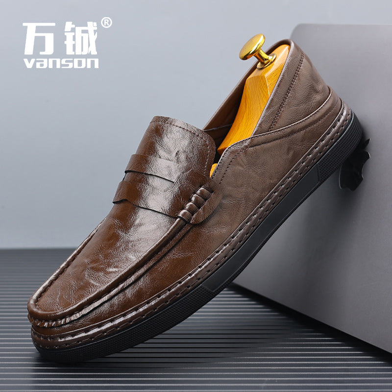Doudou Shoes Men's 2024 Spring New High-Quality Soft Leather Shoes Men's Casual Shoes Soft Sole Slip-On Loafers Men's Shoes