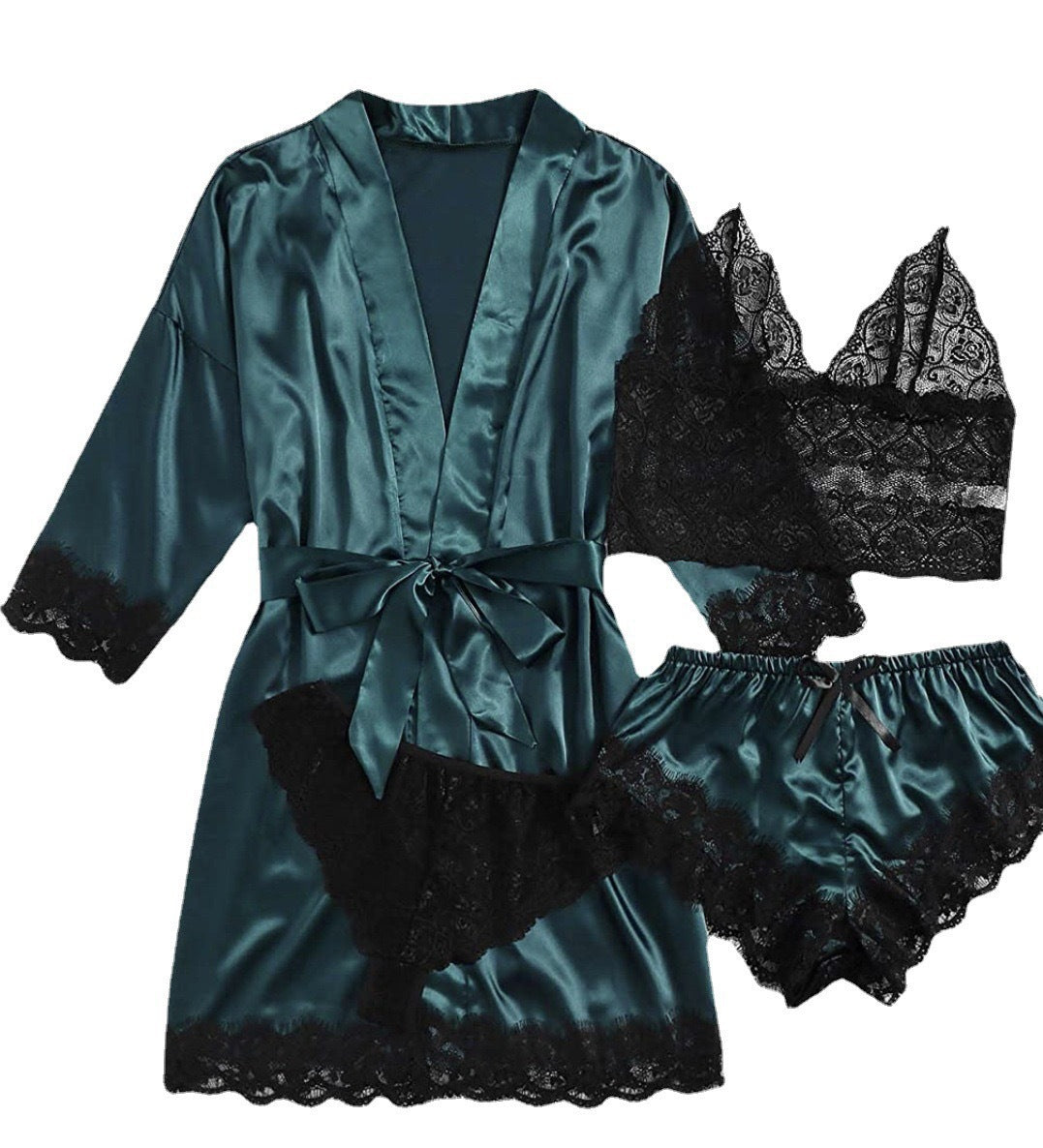 New Cross-Border Sexy Women's Sexy Pajamas Multi-Piece Suit Lace Satin Suspender Nightgown Manufacturer Foreign Trade Direct Sales