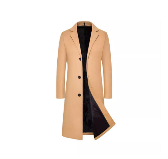 Foreign Trade Cross-border Autumn and Winter Men's Woolen Coat Lengthen Thickened Single-breasted Coat Men's Trendy Coat