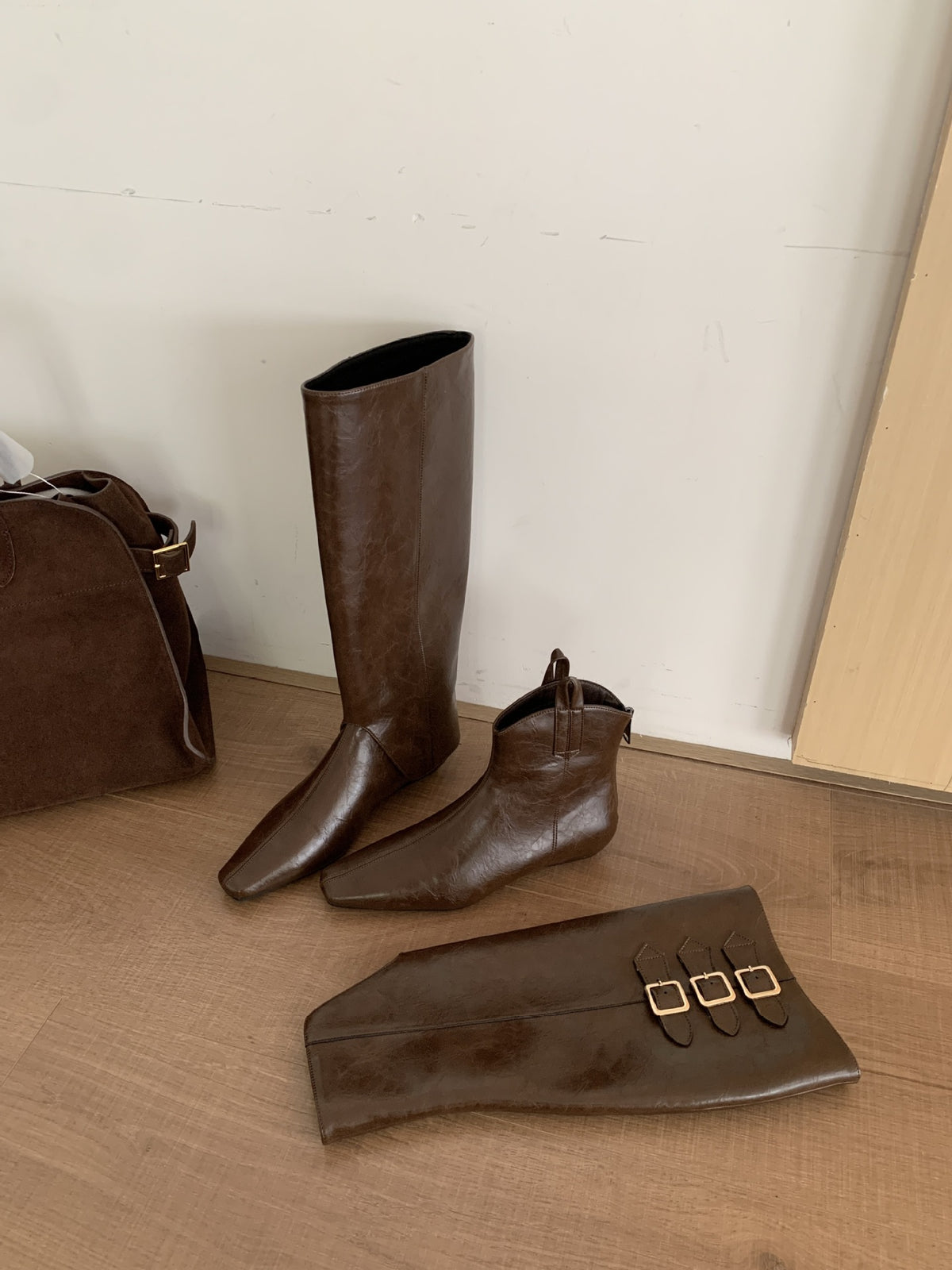 Women's Winter Boots 2025 New Square Toe Chunky Wedge Two-Way Retro Riding Boots Soft Sole Brown Leg Sleeve Boots for Women