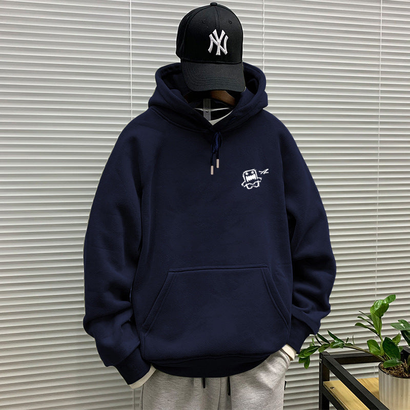 440g winter Yu wenle tide brand men's sweater men's hooded coat simple coat loose fleece-lined hoodie