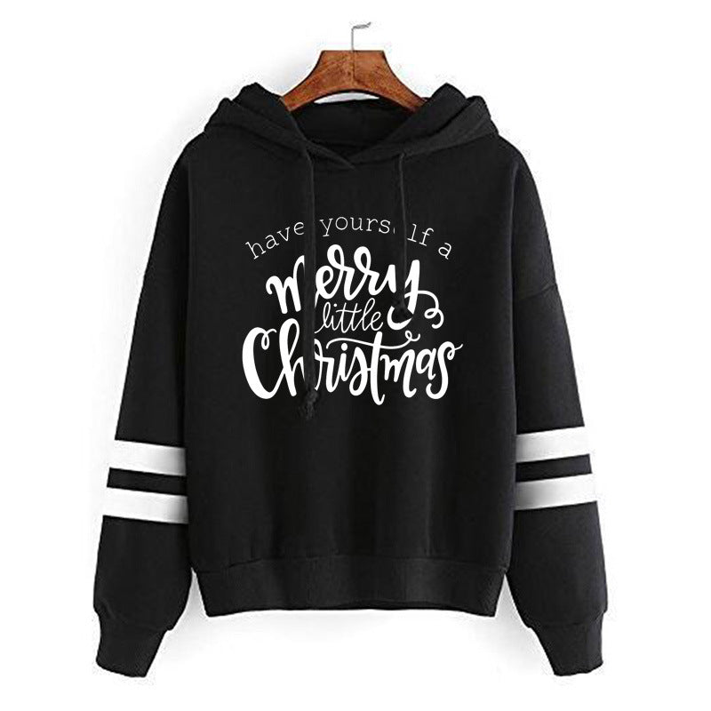 Have Yourself A Merry Happy Printed Parallel Bars Hooded Sweatshirt Autumn and Winter European and American Men's and Women's Top