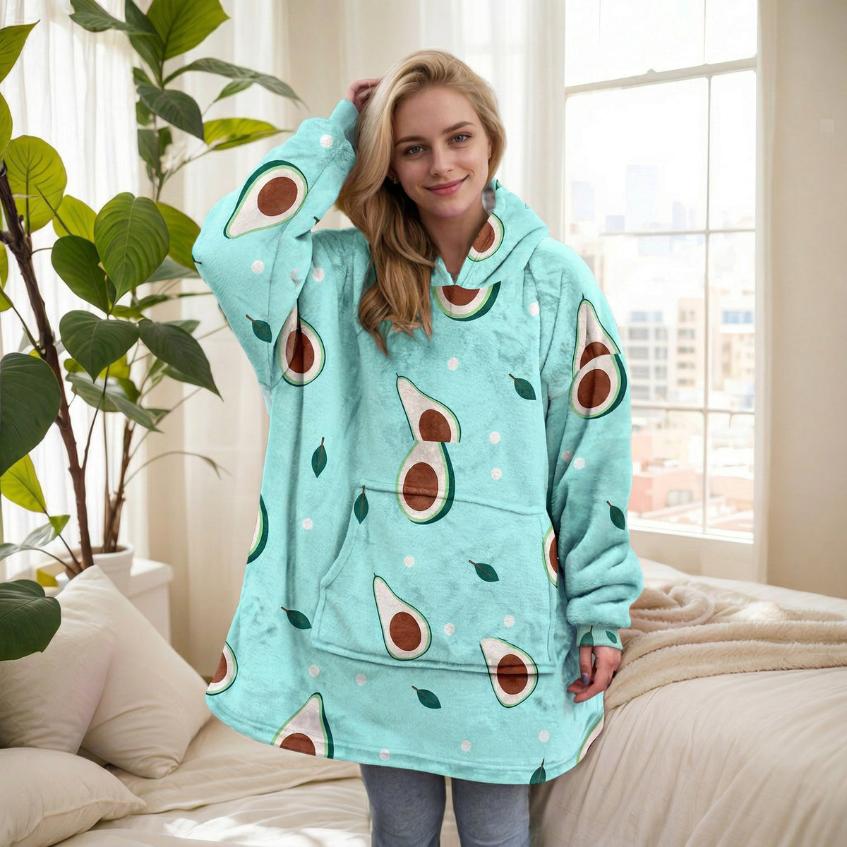 2021 Winter Fleece-Lined Thickened Navy Blue and Dark Gray Zip-Up Lazy Blanket Long-Sleeve Casual Flannel Hoodie