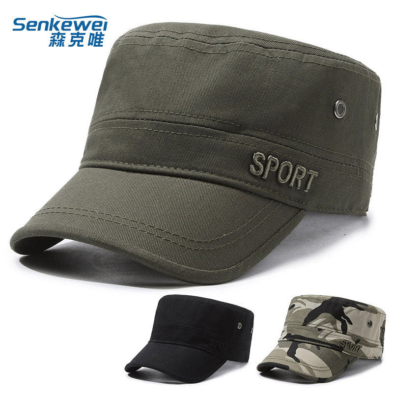 Hat Men's Spring and Summer Outdoor Summer Breathable Caps for Middle-aged and Elderly Sunshade Sunscreen Flat Top Cotton Outdoor Sports