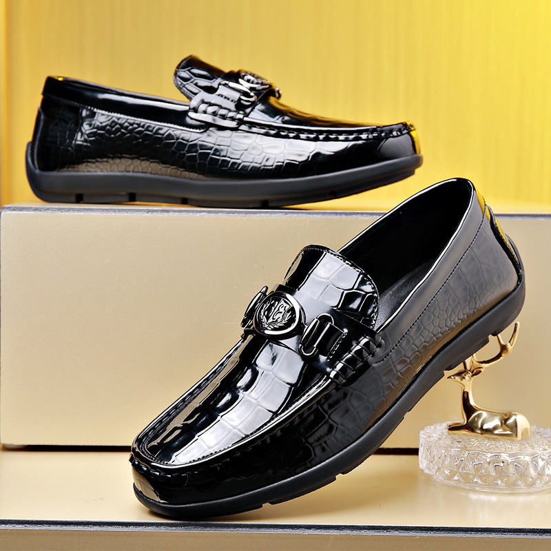 Doug Shoes Men's New Men's Slip-on Fashion Casual Leather Shoes Men's Bright Leather Embossed Leather Lazy Loafers for Men