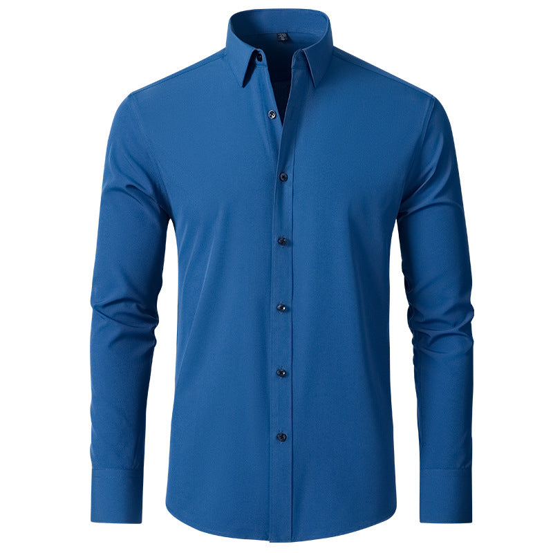 Cross-Border Four-Way Stretch Shirt Men's Shirt Wrinkle-Free and Anti-Wrinkle Amazon Export Thin Cardigan Long-Sleeved Shirt for Men