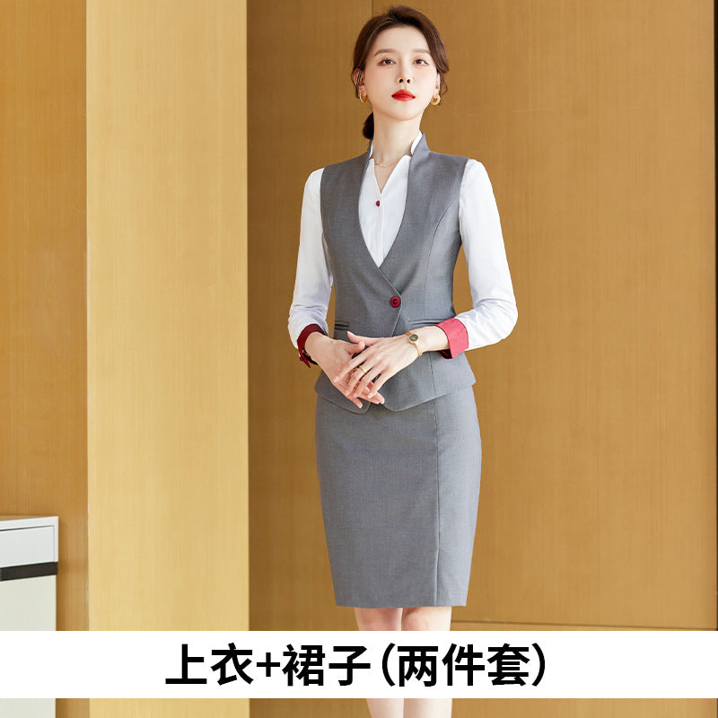 Gray vest suit men and women with the same style spring and autumn temperament hotel front desk overalls business attire vest sales tooling