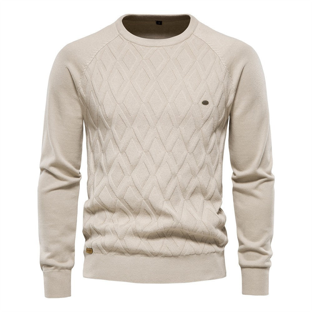 Men's Sweater Men's New Pure Cotton Sweater Men's High Quality Autumn and Winter Sweater 2024 Pullover Solid Color Cross-Border