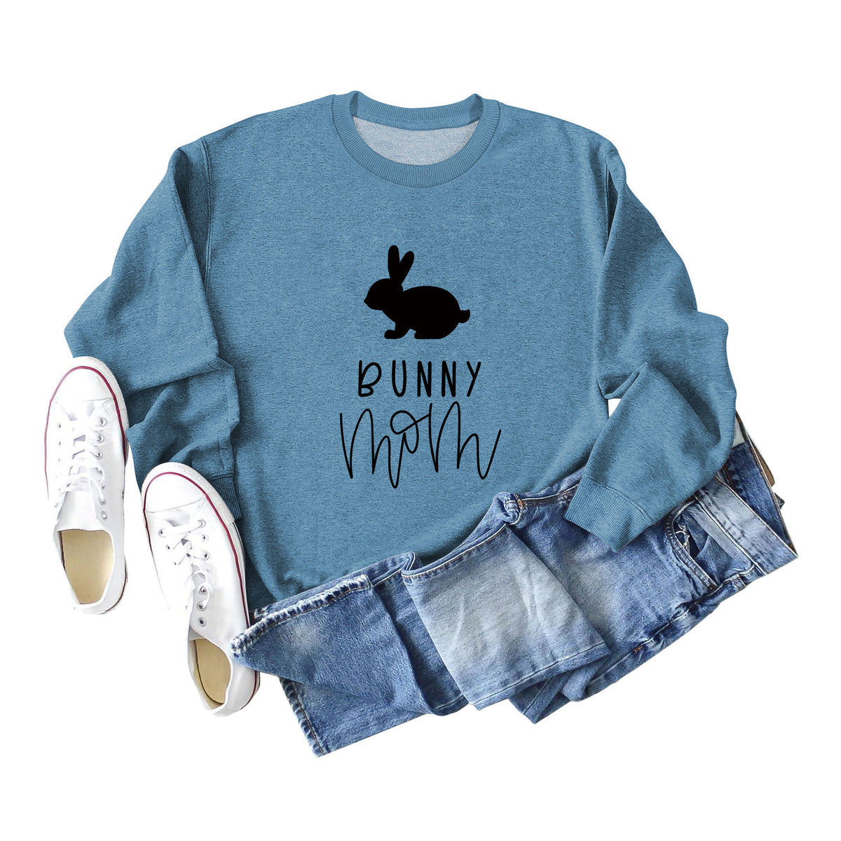 Amazon Cross-Border Export European and American Fashion Bunny Mom Fun Casual Women's Loose Long-Sleeved Round Neck Sweatshirt
