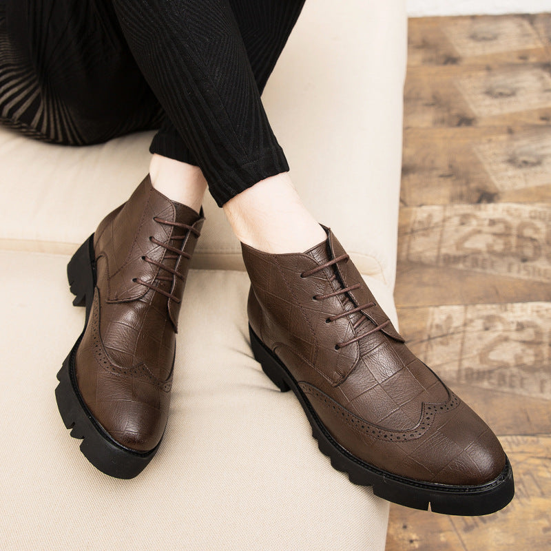 Men's Leather Boots Autumn and Winter New Men's Ankle Shoes Fashion British Style Business Leather Shoes Vintage fleece-lined Trendy Ankle Boots