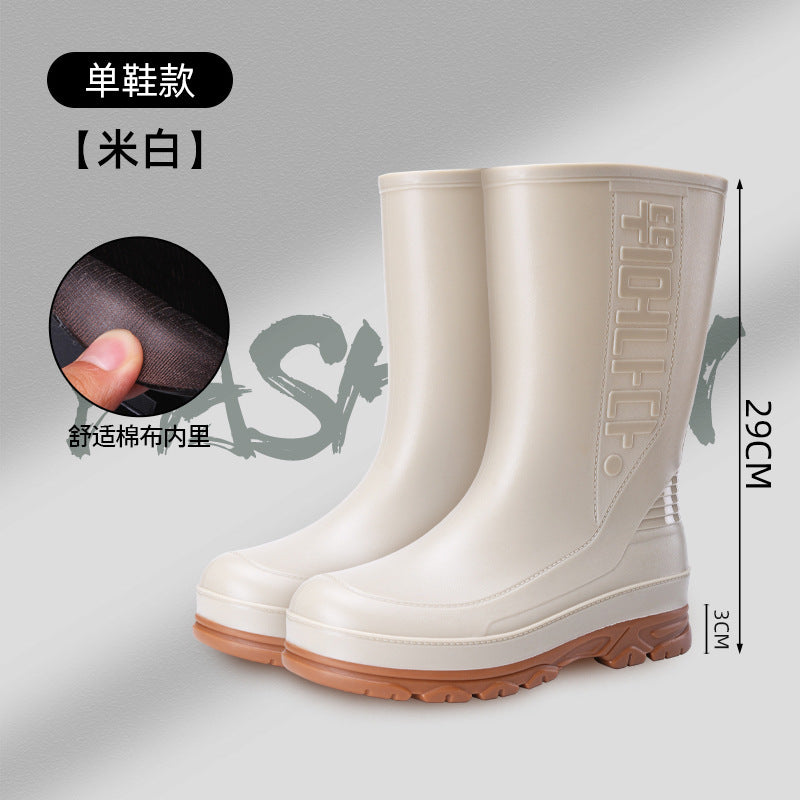 Korean Men's Mid-Calf Rain Boots, Trendy Rainy Day Rain Boots, Waterproof, Non-Slip, Wear-Resistant, Thick-Soled Men's Rubber Shoes, Water Shoes Wholesale