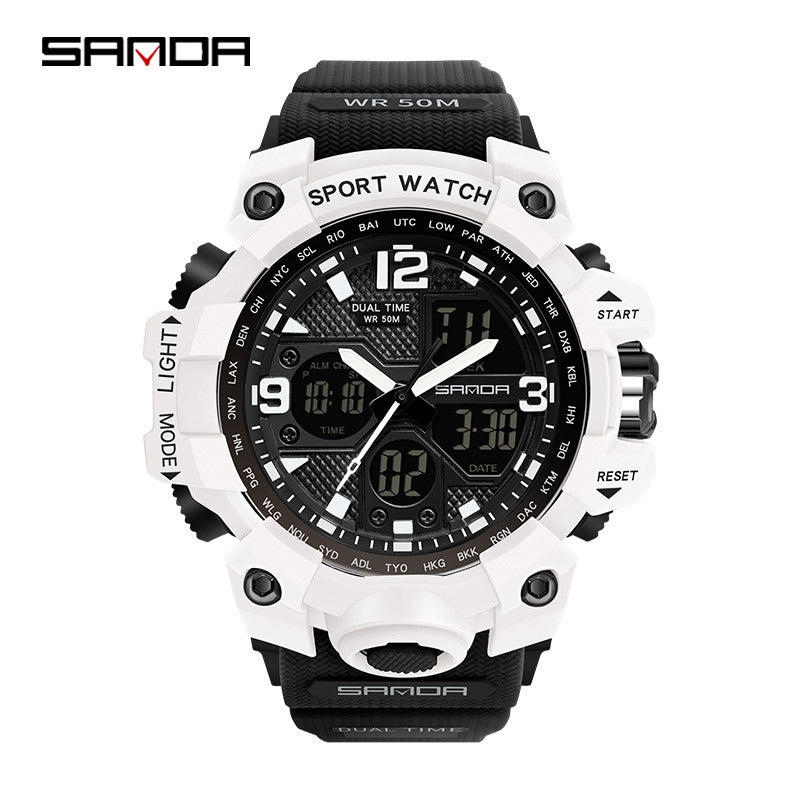 Sanda Hot-Selling Watch Korean Version Student Party Multi-Functional Waterproof Alarm Clock Electronic Watch Cool Dual Display Luminous Sports Watch