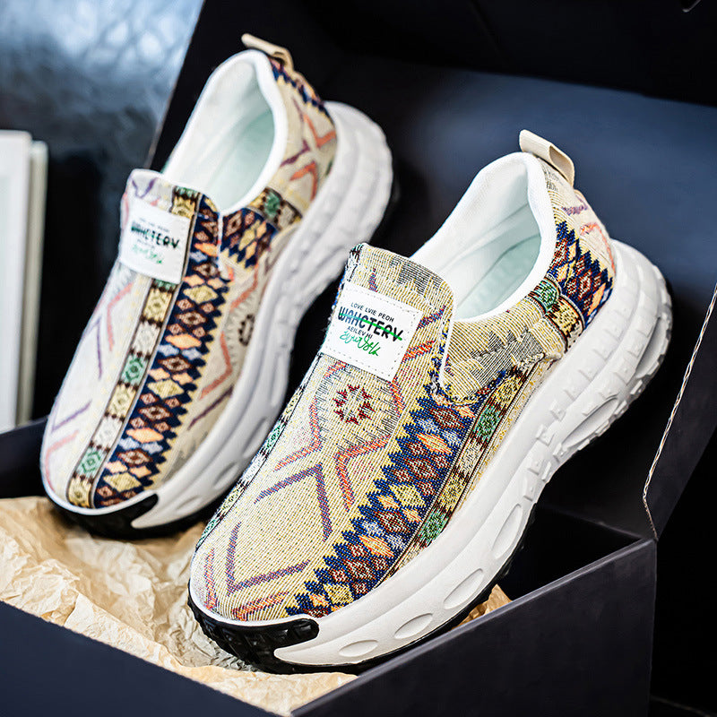 Men's Versatile Printed Thick-Soled Slip-On Canvas Sneakers for Middle-Aged and Young Adults