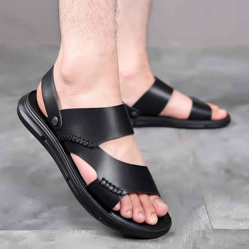 2025 Men's Sandals Genuine Leather Summer Beach Shoes Sandals Dual-Purpose New Trendy Soft Sole Men's Shoes Casual Non-Slip Shoes