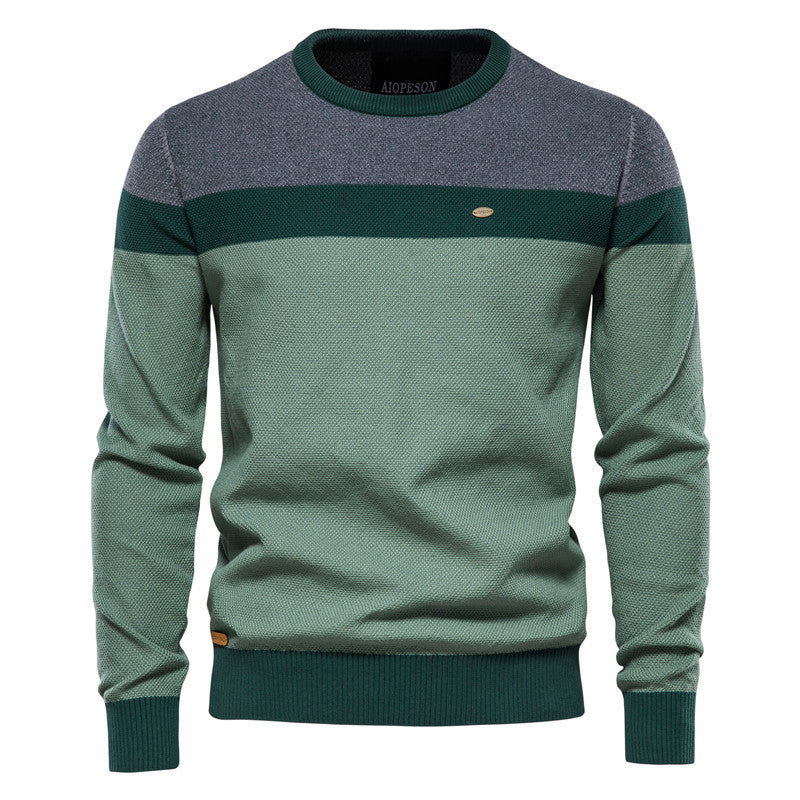 Sweater Men's 2024 Autumn and Winter New Style Striped Patchwork Long-Sleeved Men's Knitted Sweater Fashionable Round Neck Men's Casual Sweater