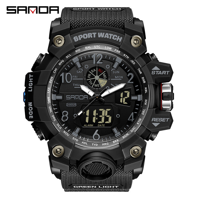 Sanda Hot-Selling Watch Korean Version Student Party Multi-Functional Waterproof Alarm Clock Electronic Watch Cool Dual Display Luminous Sports Watch