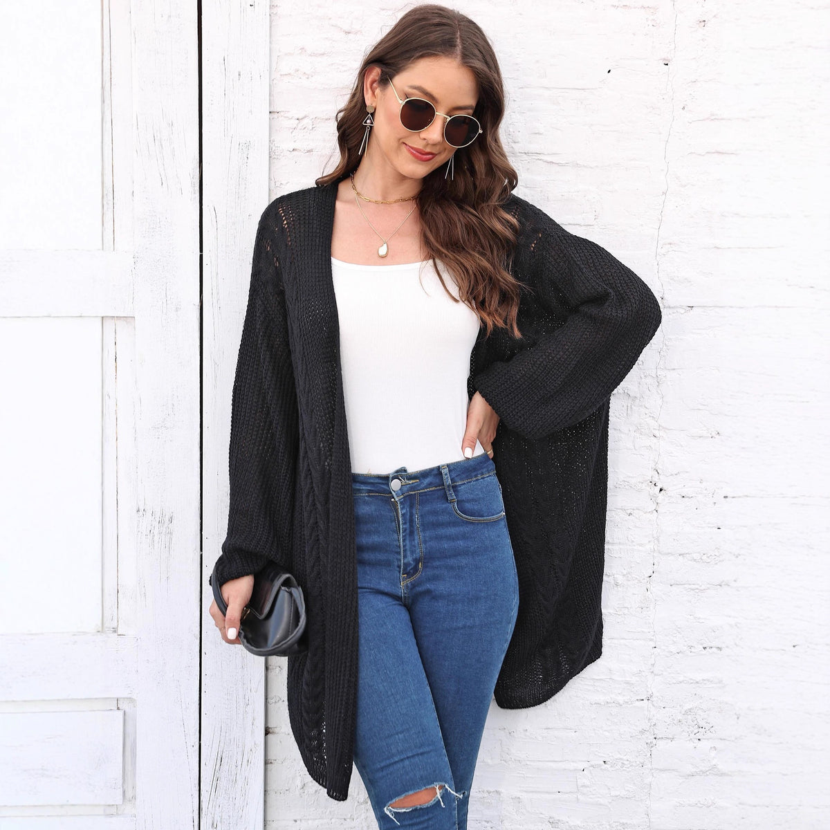 Women's Cardigan Air-Conditioning Sweater Cross-Border European and American Fashion Spring and Autumn New Woven Sweater Loose Casual Sweater Coat 641