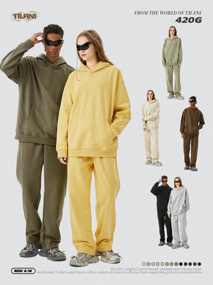TILANI 2025 Heavy Terry Sweater Pants American Style Trendy Brand Solid Color Trendy Men's suit Hoodie Straight Pants
