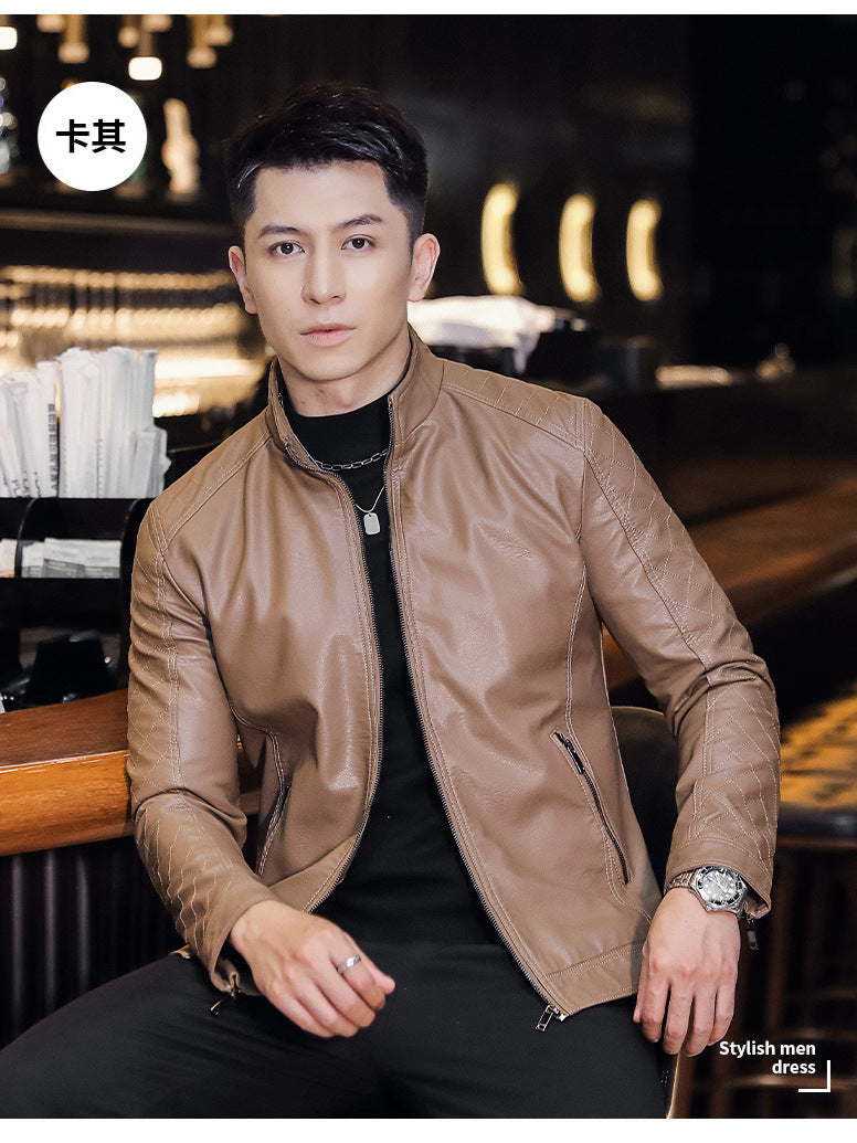 Foreign Trade Leather Clothing Men's Motorcycle Leather Clothing Casual Autumn and Winter New Leather Jacket Youth Motorcycle PU Jacket Casual Men