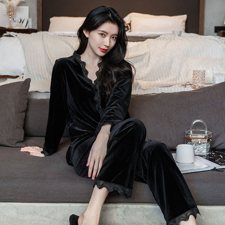 Pajamas women's winter soft high-grade gold velvet pajamas slimming two-piece set can be worn outside plus size pajamas wholesale