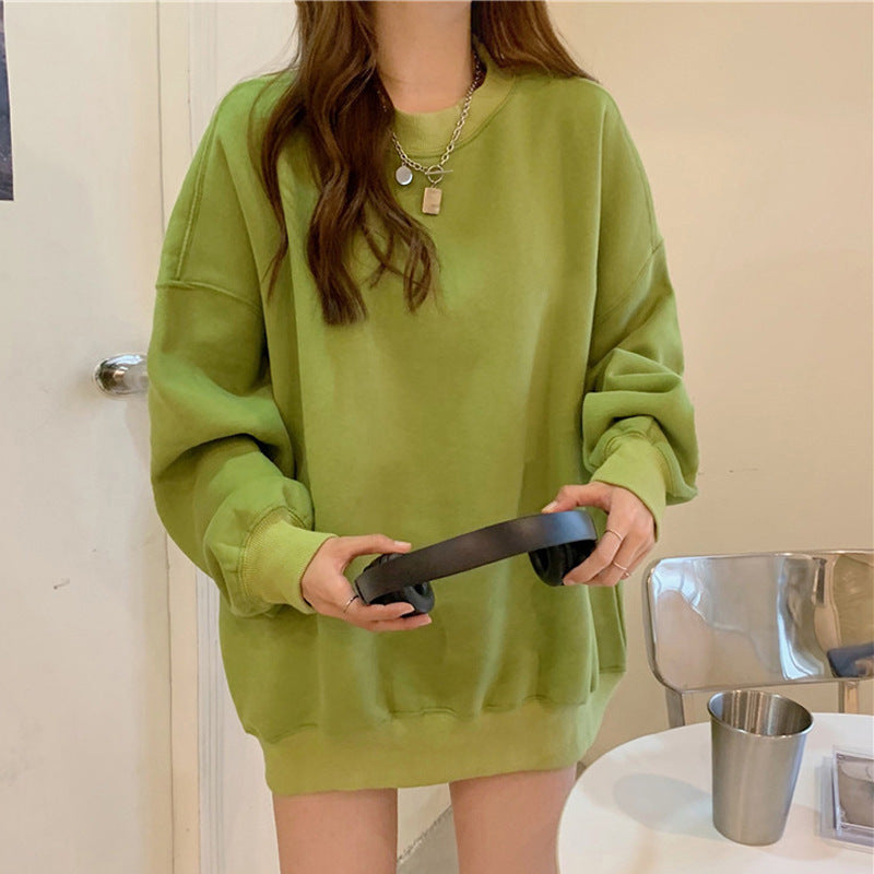 Solid Color Velvet Sweatshirt for Women in Autumn and Winter Korean Style Loose Casual Top T-Shirt Female Student Couple Outwear Bottoming Shirt