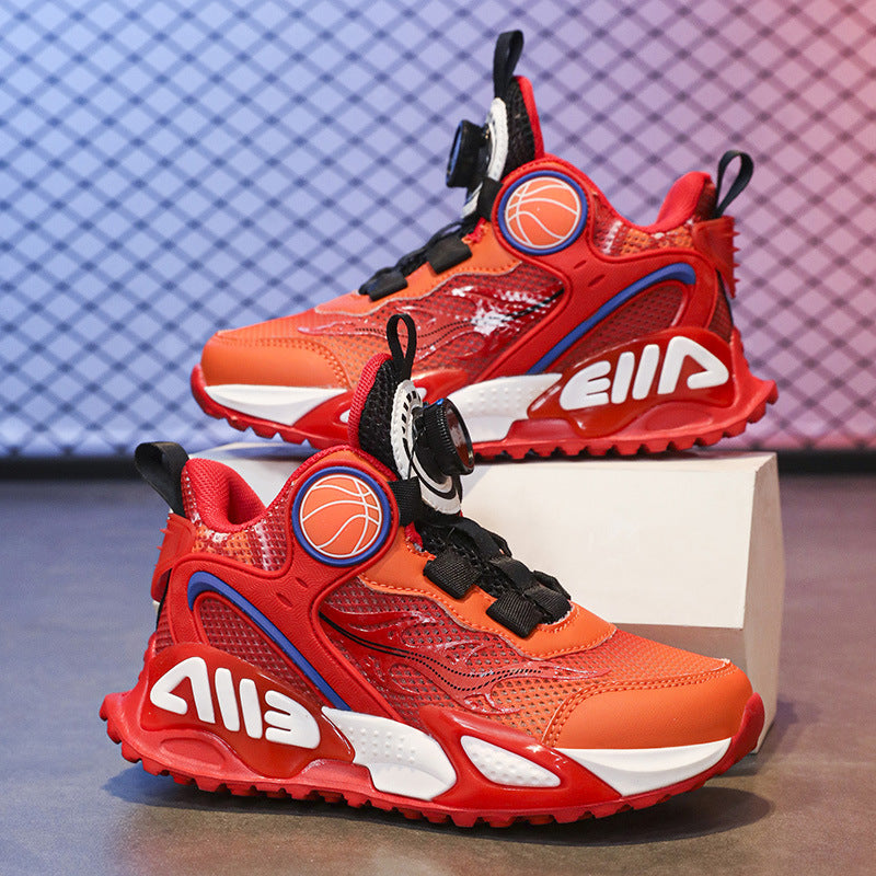 Children's Basketball Shoes 2026 Spring New Boys' Mesh Breathable Sports Shoes for Older Kids Practical Shock-Absorbing Running Shoes