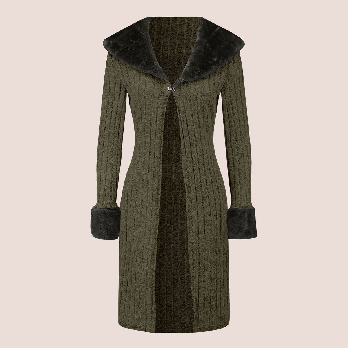 Cross-Border 2024 Autumn and Winter New Style Fur Collar Pure Color Fashionable Slim Fit Cardigan Knitwear Casual Top Windbreaker