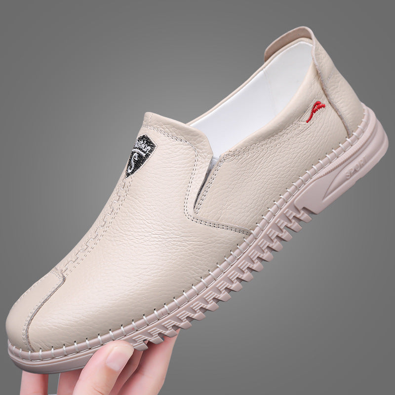 Genuine Leather White Sneakers, Men's Loafers, Summer Soft Leather Middle-Aged Dad Shoes, Slip-On Casual Leather Shoes, Men's Shoes