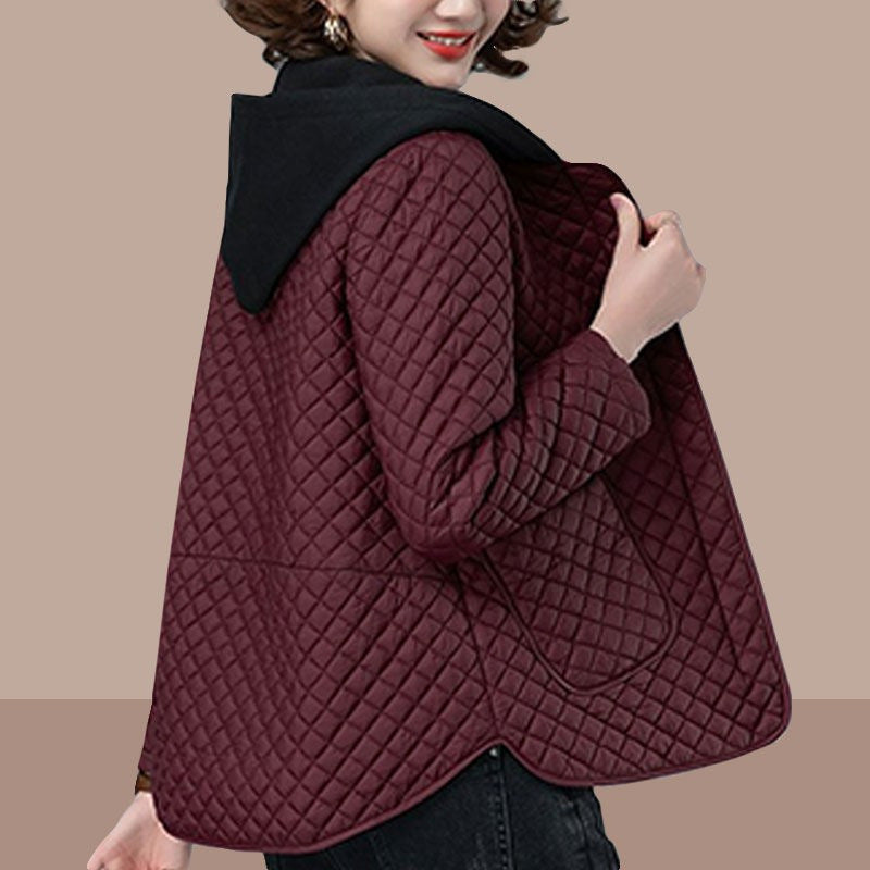 Lingge cotton-padded jacket women's 2024 autumn and winter new fashion age-reducing middle-aged mother hooded loose plus size cotton-padded jacket
