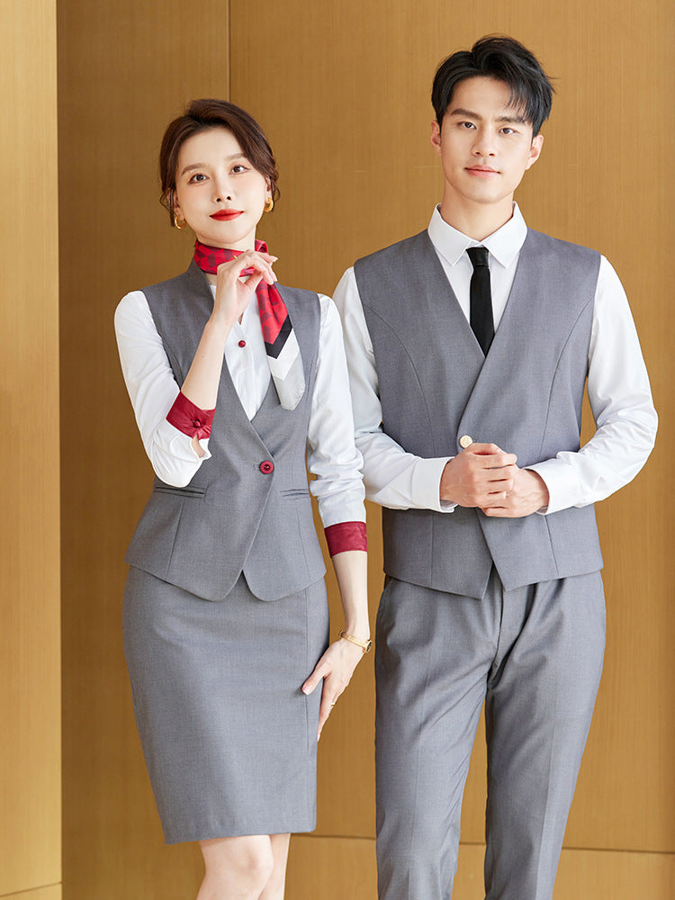 Gray vest suit men and women with the same style spring and autumn temperament hotel front desk overalls business attire vest sales tooling