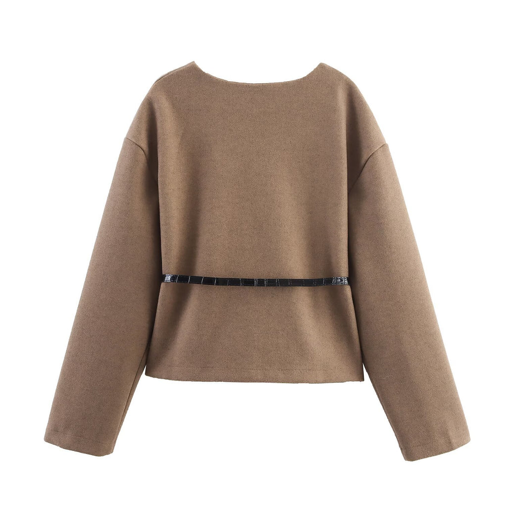 Za Export Wholesale European and American Style French Women's Clothing Belt Soft V Neck Long-Sleeved Jacket 1255837