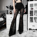150kg Plus Size Women's Black Lace Sexy Dance Bell Bottoms Mesh Sexy Transparent Pants Heels Dance Clothes