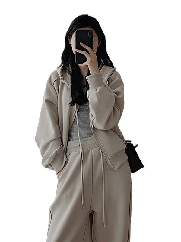 Early Autumn Clothing with a Complete Set of Tea-Style Suits for Women, High-End Hooded Sweatshirts, Wide-Leg Pants, Sports and Leisure Two-Piece Set