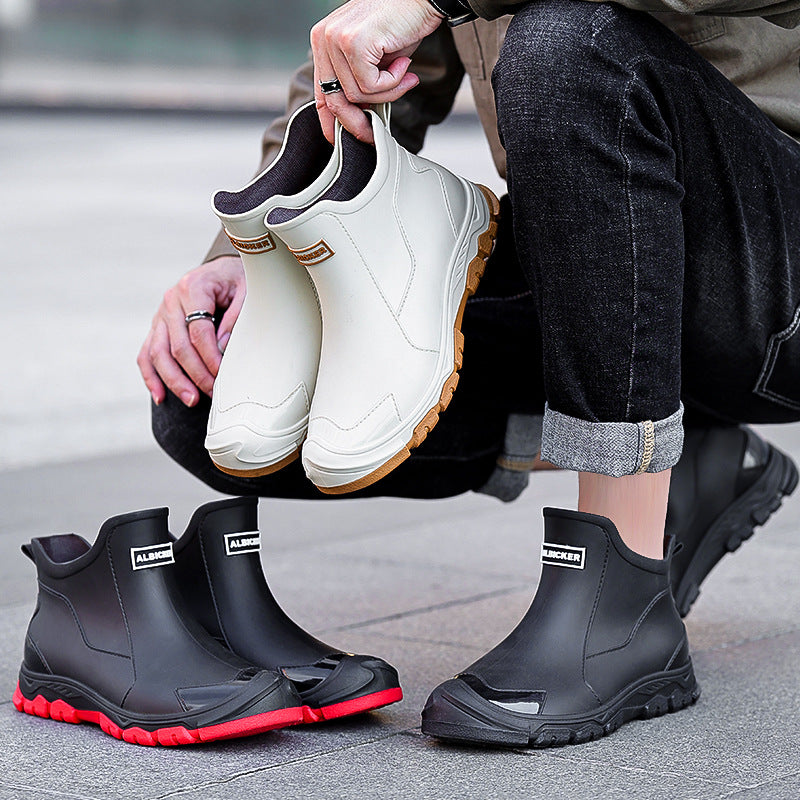 Rain boots men's short tube new rain boots non-slip waterproof wear-resistant shallow mouth outdoor fishing water shoes rubber shoes kitchen take-out shoes