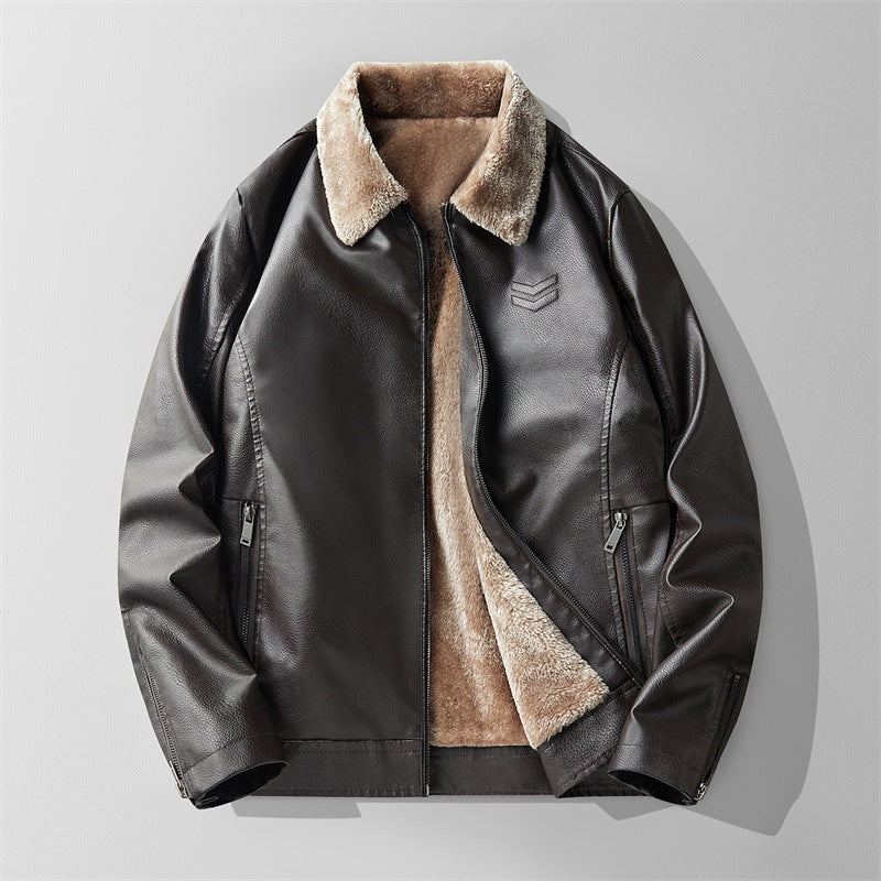 2024 New Winter fleece-lined Thickened Men's Leather Jacket Coat Fashion Casual Leather One Warm Leather Men