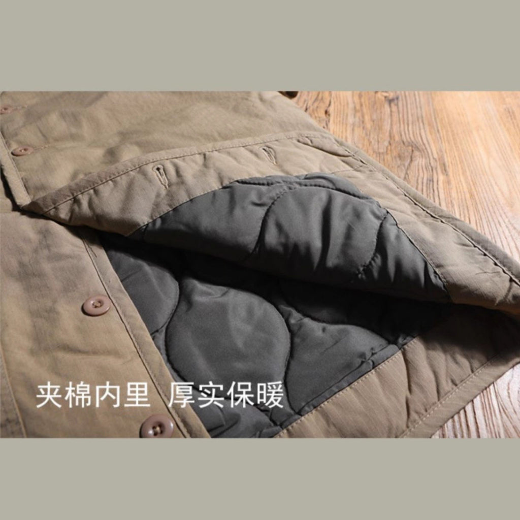 National Trend Retro Collarless Autumn and Winter Men's Jacket Cotton-Padded Coat Trendy Brand V-Neck Padded Jacket Thickened Warm Cotton Coat for Men